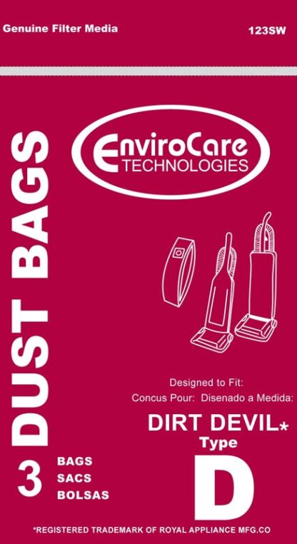 Royal/Dirt Devil Type D Vacuum Bag 3 Pack Envirocare