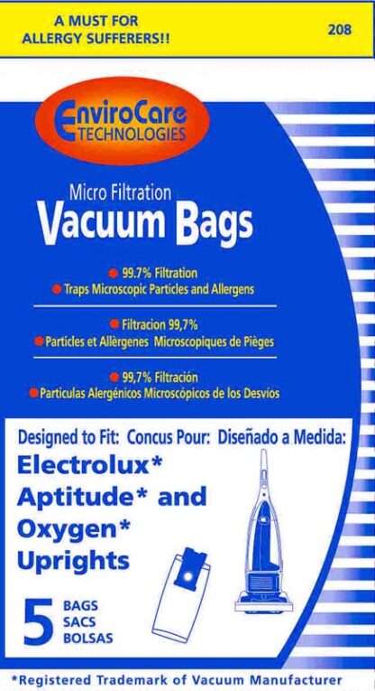 Electrolux Aptitude Oxygen Uprights Micro Filtration Vacuum Bags 5 Pack