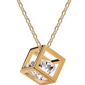 Fashion Jewelry 18K Gold Plated Box Shaped Zircon Pendant Necklace