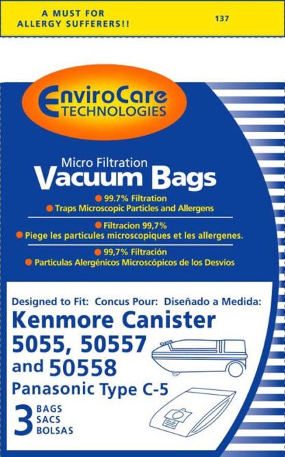 Kenmore Style C Micro Vacuum Bags W/Closure By EnviroCare 3pk
