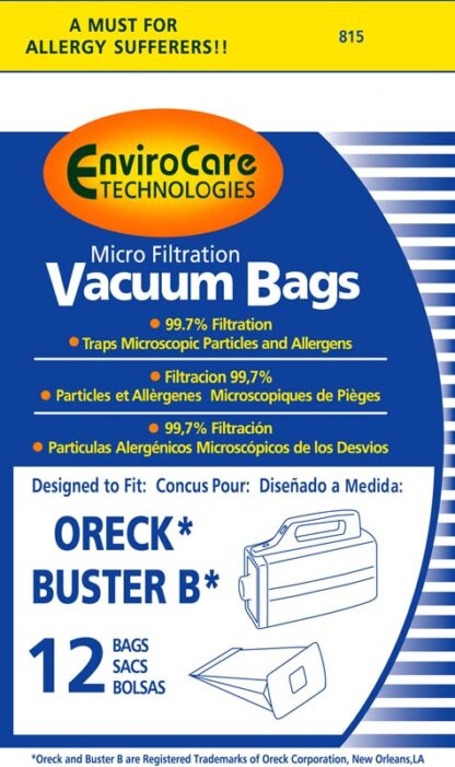 Oreck Buster B Micro Filtration Vacuum Bags By EnviroCare