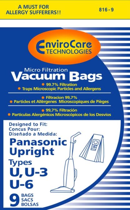 Pansonic Replacement Micro-Filtration Type U6 Vacuum bags 9PK