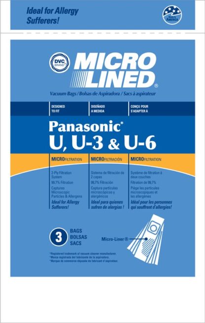 PANASONIC TYPE U6 MICROLINED VACUUM BAGS 3 PACK