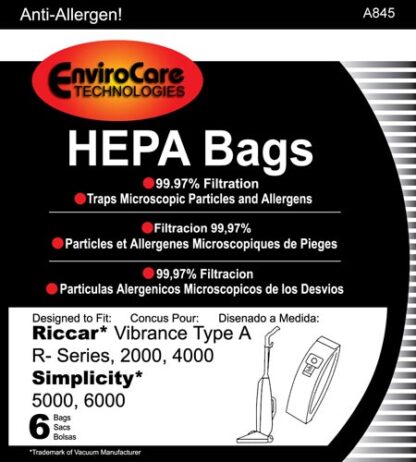 Riccar 4000 Hepa Vacuum Bags 6 Pack by EnviroCare