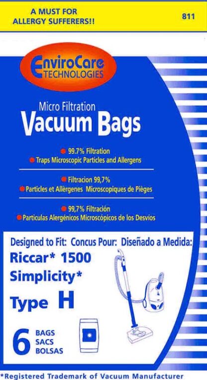 Simplicity Type H Vacuum Bags 6 Pack by EnviroCare
