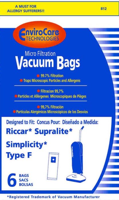 Riccar Supralite Micro Filtration Vacuum Bags 6 Pack by EnviroCare
