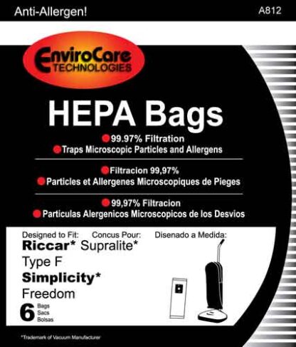 Simplicity Freedom Hepa Vacuum Bags 6 Pack by EnviroCare