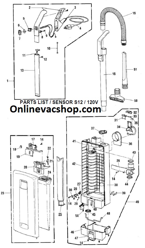 Windsor S12 Vacuum Cleaner Parts List Schematic
