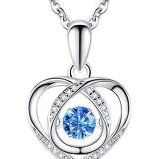 Women's Blue Heart to Heart Zircon Pendent Chain Choker Necklace